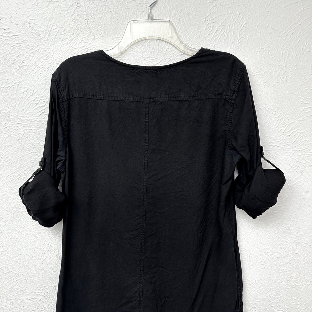 Cloth & Stone Black Tencel Shirt Dress Size Small Roll Tab Sleeves Pockets Mini - Picture 9 of 11
